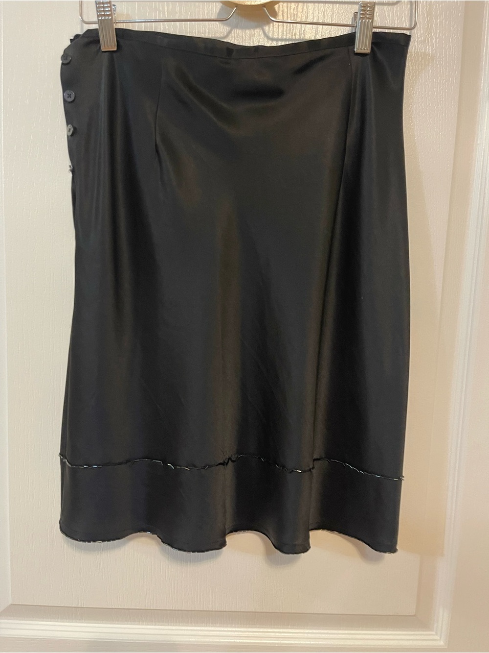 Vintage 90’s Y2K INWEAR Black Rhinestoned Satin Midi Skirt size 8